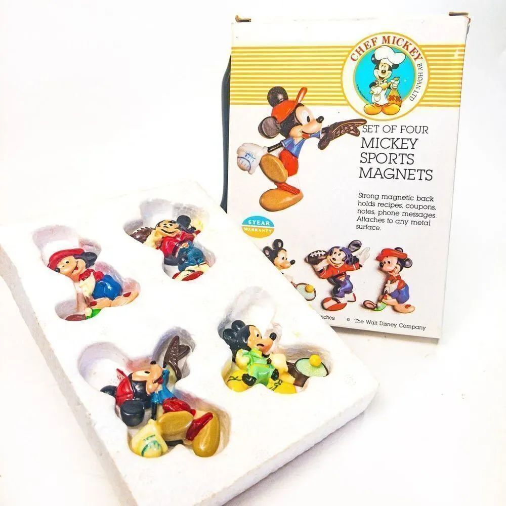 Vintage Mickey Mouse Sports Magnets Hoan Set of 4